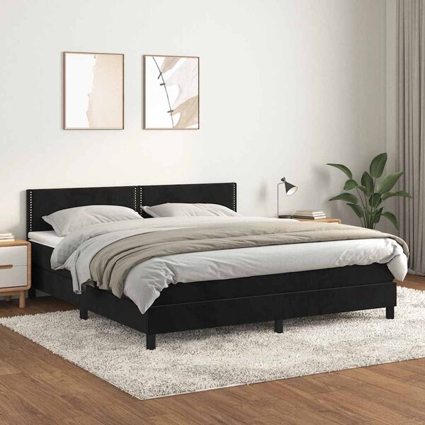 Krevet s oprugama i madracem crni 180x200 cm baršunasti - Crna / 180 x 200 cm