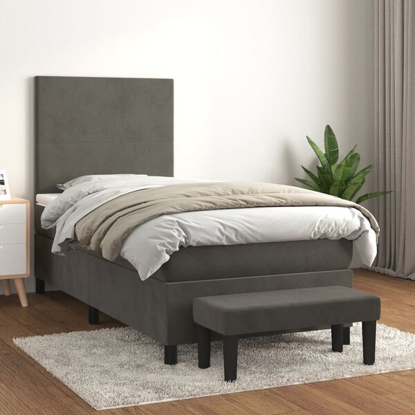 Box spring krevet s madracem tamnosivi 80 x 200 cm baršunasti - Tamno siva / 80 x 200 cm