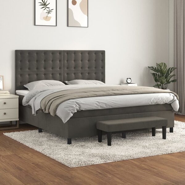 Krevet s oprugama i madracem tamnosivi 160x200 cm baršunasti - Siva / 160 x 200 cm