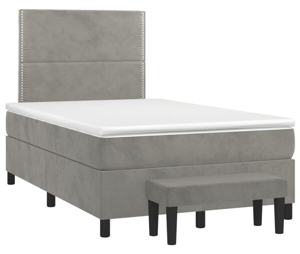 Box spring krevet s madracem svjetlosivi 120x200 cm baršunasti - Siva / 120 x 200 cm