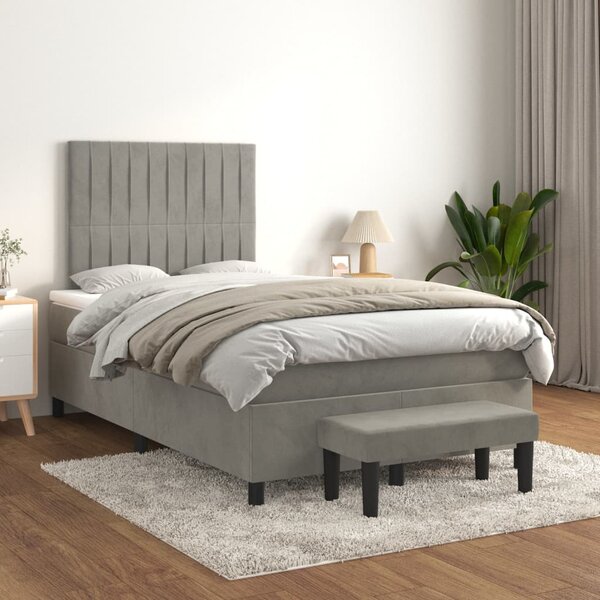 Box spring krevet s madracem svjetlosivi 120x200 cm baršunasti - Siva / 120 x 200 cm