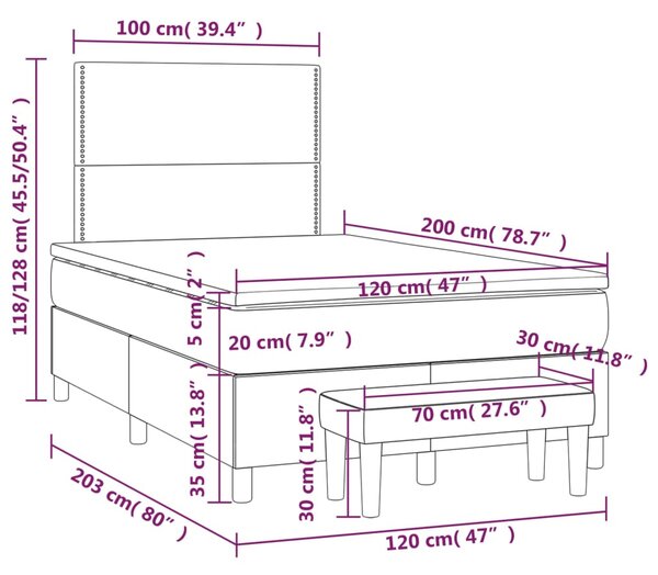 Box spring krevet s madracem svjetlosivi 120x200 cm baršunasti - Siva / 120 x 200 cm