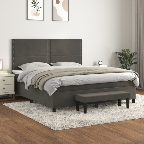 Krevet s oprugama i madracem tamnosivi 160x200 cm baršunasti - Siva / 160 x 200 cm