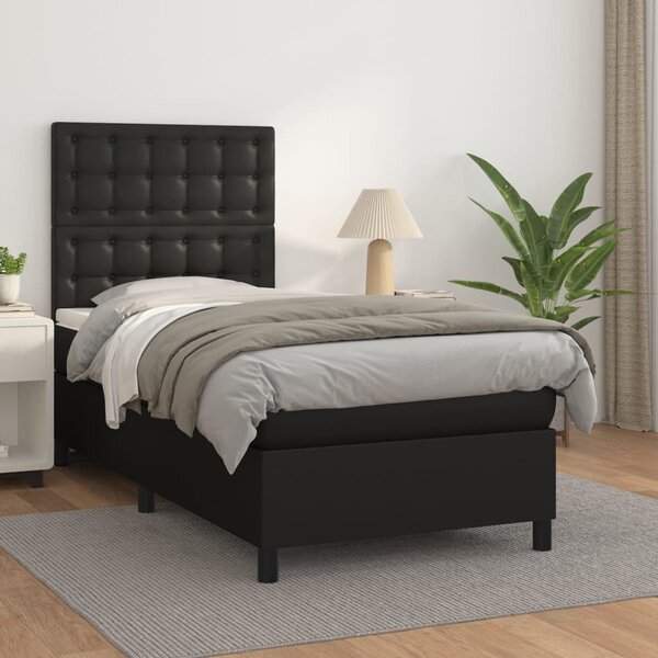 Krevet s oprugama i madracem crni 90x190 cm od umjetne kože - Crna / 90 x 190 cm