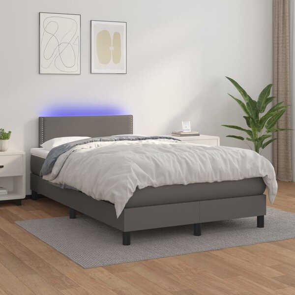 Krevet box spring s madracem LED sivi 120x200cm od umjetne kože - Siva / 120 x 200 cm