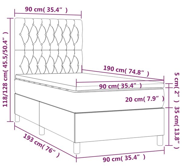 Krevet box spring s madracem LED plavi 90x190 cm od tkanine - Plava / 90 x 190 cm