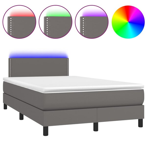 Krevet box spring s madracem LED sivi 120x200cm od umjetne kože - Siva / 120 x 200 cm
