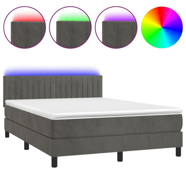 Krevet box spring s madracem LED tamnosivi 140x190 cm baršun - Siva / 140 x 190 cm