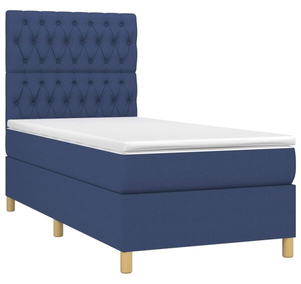 Krevet box spring s madracem LED plavi 90x190 cm od tkanine - Plava / 90 x 190 cm