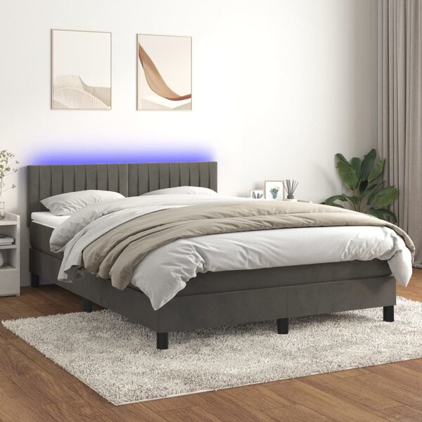 Krevet box spring s madracem LED tamnosivi 140x190 cm baršun - Siva / 140 x 190 cm