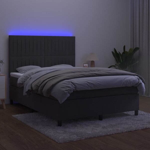 Krevet box spring s madracem LED tamnosivi 140x190 cm baršun - Siva / 140 x 190 cm