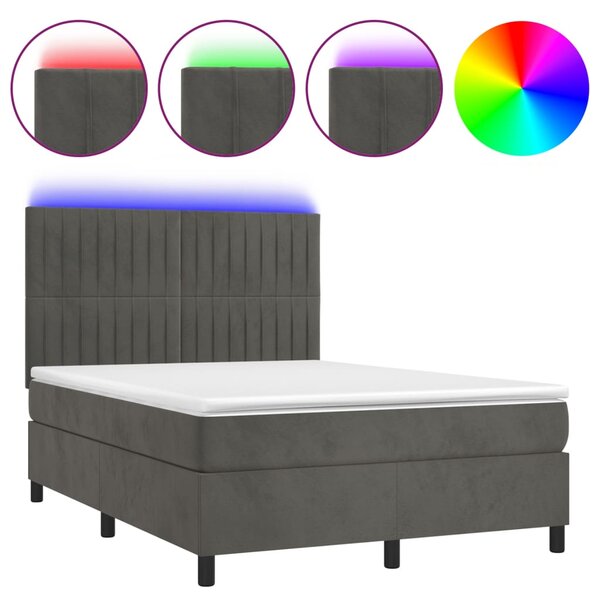 Krevet box spring s madracem LED tamnosivi 140x190 cm baršun - Siva / 140 x 190 cm