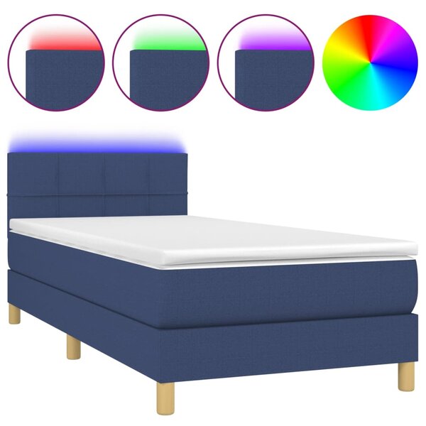 Krevet box spring s madracem LED plavi 90x190 cm od tkanine - Plava / 90 x 190 cm