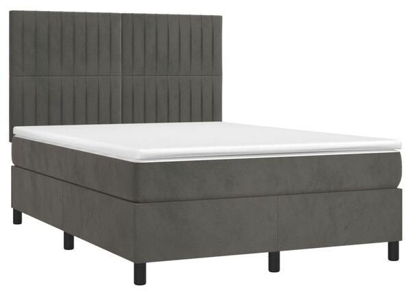 Krevet box spring s madracem LED tamnosivi 140x190 cm baršun - Siva / 140 x 190 cm