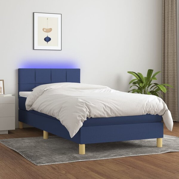 Krevet box spring s madracem LED plavi 90x190 cm od tkanine - Plava / 90 x 190 cm