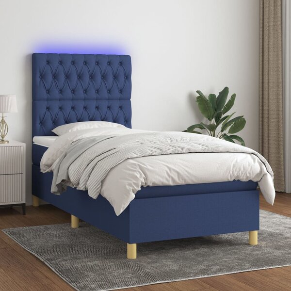 Krevet box spring s madracem LED plavi 90x190 cm od tkanine - Plava / 90 x 190 cm