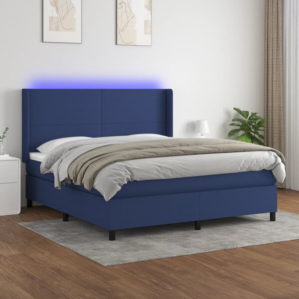 Krevet box spring s madracem LED plavi 160x200 cm od tkanine - Plava / 160 x 200 cm