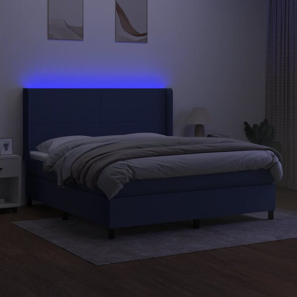 Krevet box spring s madracem LED plavi 160x200 cm od tkanine - Plava / 160 x 200 cm