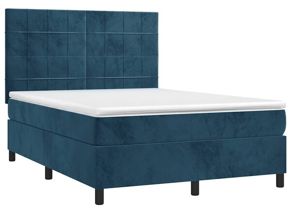 Krevet box spring s madracem LED tamnoplavi 140x190 cm baršun - Plava / 140 x 190 cm