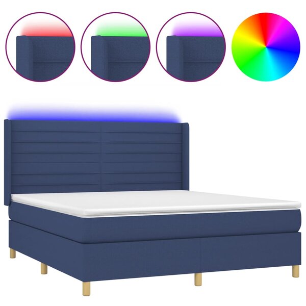 Krevet box spring s madracem LED plavi 160x200 cm od tkanine - Plava / 160 x 200 cm