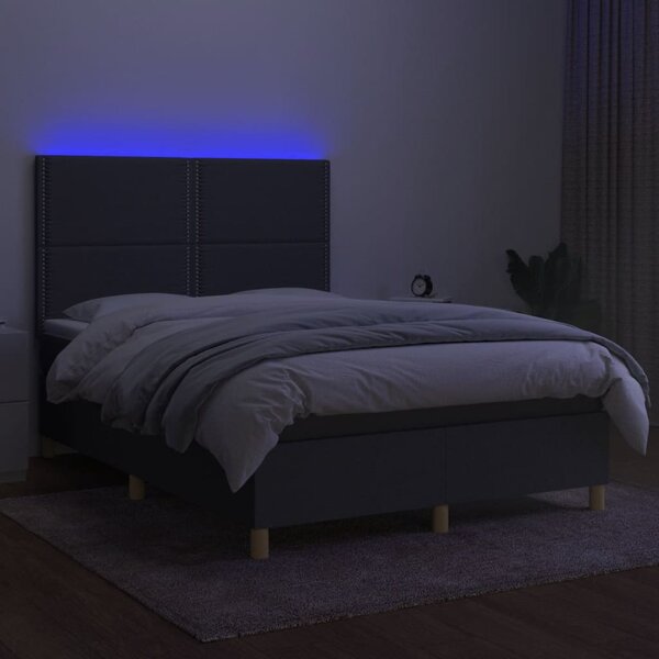 Krevet box spring s madracem LED tamnosivi 140x190 cm tkanina - Siva / 140 x 190 cm