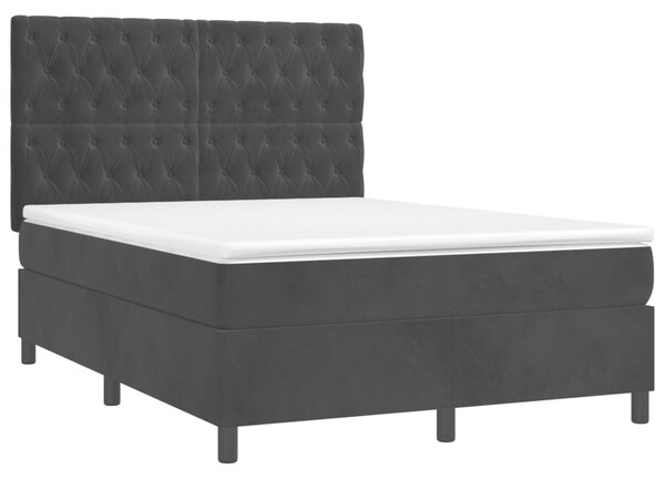 Krevet box spring s madracem LED crni 140x190 cm baršun - Crna / 140 x 190 cm