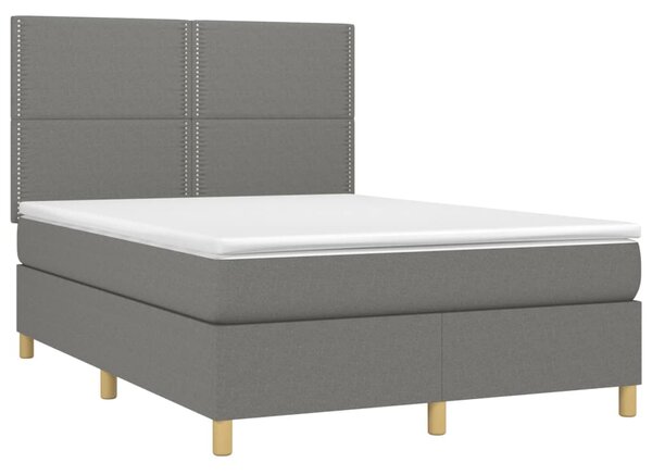 Krevet box spring s madracem LED tamnosivi 140x190 cm tkanina - Siva / 140 x 190 cm
