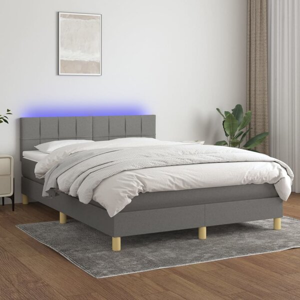 Krevet box spring s madracem LED tamnosivi 140x190 cm tkanina - Siva / 140 x 190 cm