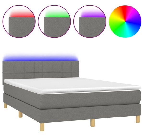 Krevet box spring s madracem LED tamnosivi 140x190 cm tkanina - Siva / 140 x 190 cm