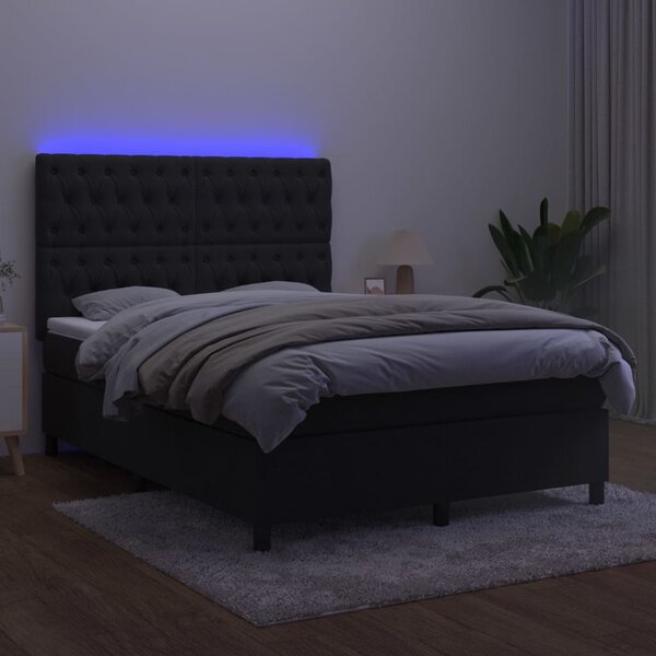 Krevet box spring s madracem LED crni 140x190 cm baršun - Crna / 140 x 190 cm