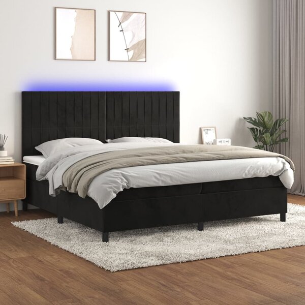 Krevet box spring s madracem LED crni 200x200 cm baršun - Crna / 200 x 200 cm