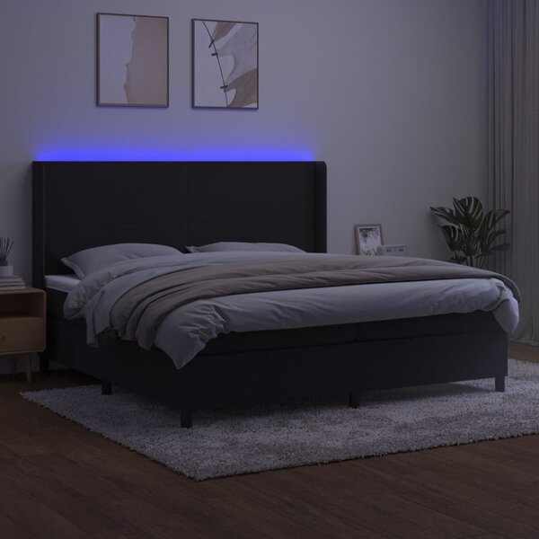 Krevet box spring s madracem LED crni 200x200 cm baršun - Crna / 200 x 200 cm