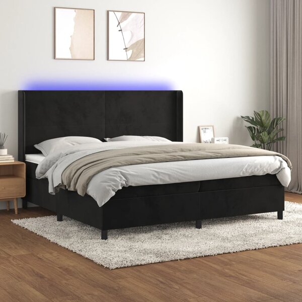 Krevet box spring s madracem LED crni 200x200 cm baršun - Crna / 200 x 200 cm