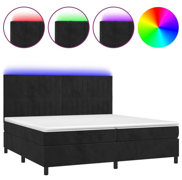 Krevet box spring s madracem LED crni 200x200 cm baršun - Crna / 200 x 200 cm