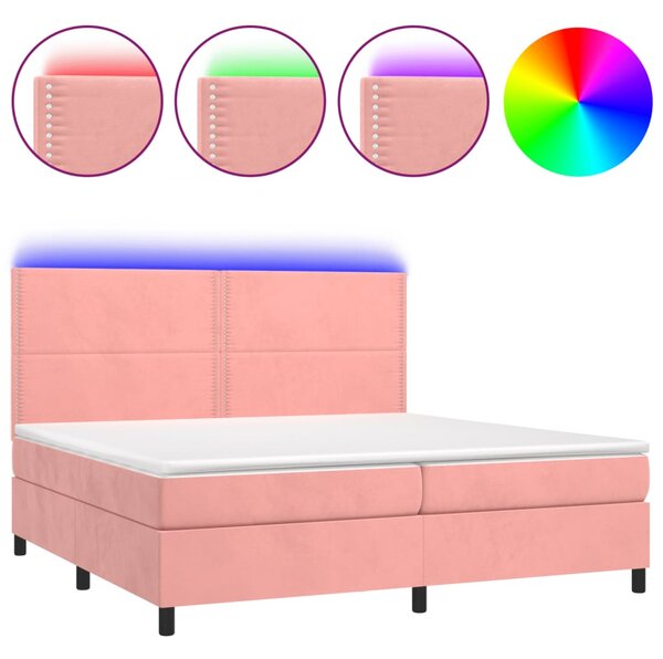 Krevet box spring s madracem LED ružičasti 200x200cm baršunasti - Ružičasti / 200 x 200 cm