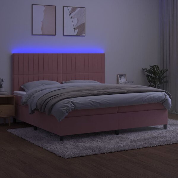 Krevet box spring s madracem LED ružičasti 200x200cm baršunasti - Ružičasti / 200 x 200 cm