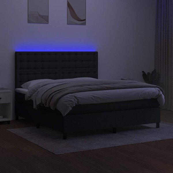 Krevet box spring s madracem LED crni 180x200 cm od tkanine - Crna / 180 x 200 cm