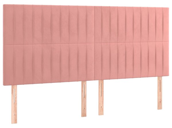 Krevet box spring s madracem LED ružičasti 200x200cm baršunasti - Ružičasti / 200 x 200 cm