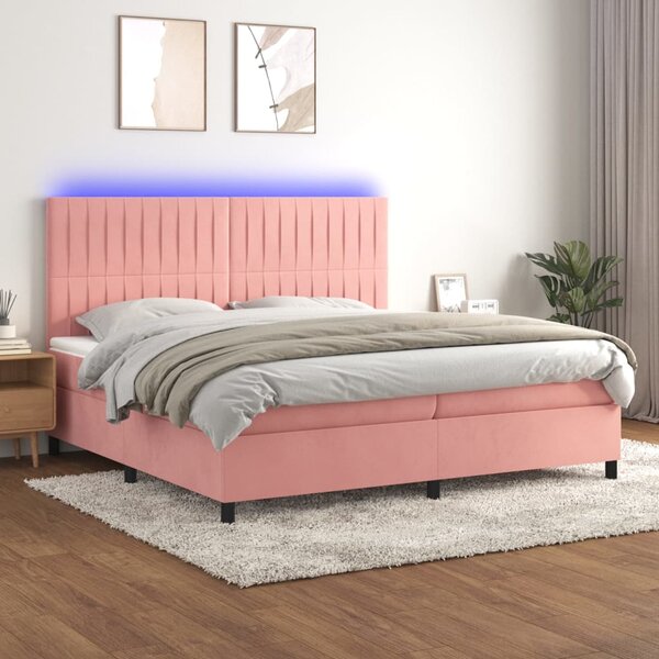 Krevet box spring s madracem LED ružičasti 200x200cm baršunasti - Ružičasti / 200 x 200 cm