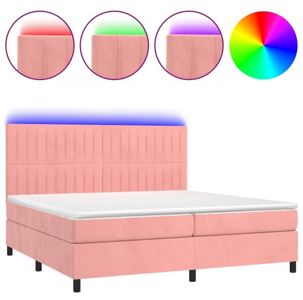 Krevet box spring s madracem LED ružičasti 200x200cm baršunasti - Ružičasti / 200 x 200 cm