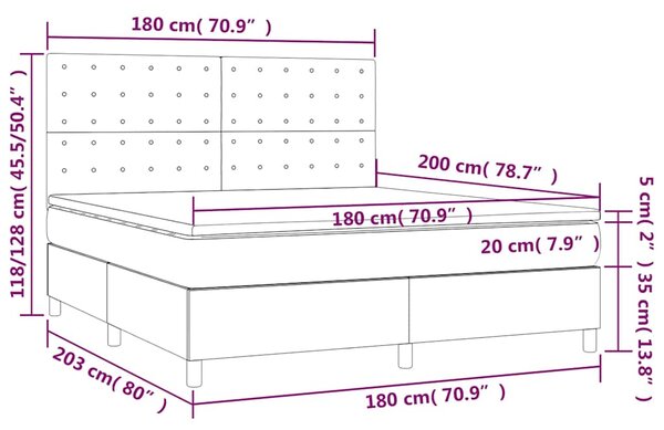 Krevet box spring s madracem LED crni 180x200 cm od tkanine - Crna / 180 x 200 cm