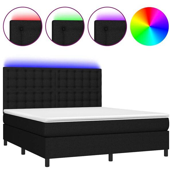 Krevet box spring s madracem LED crni 180x200 cm od tkanine - Crna / 180 x 200 cm