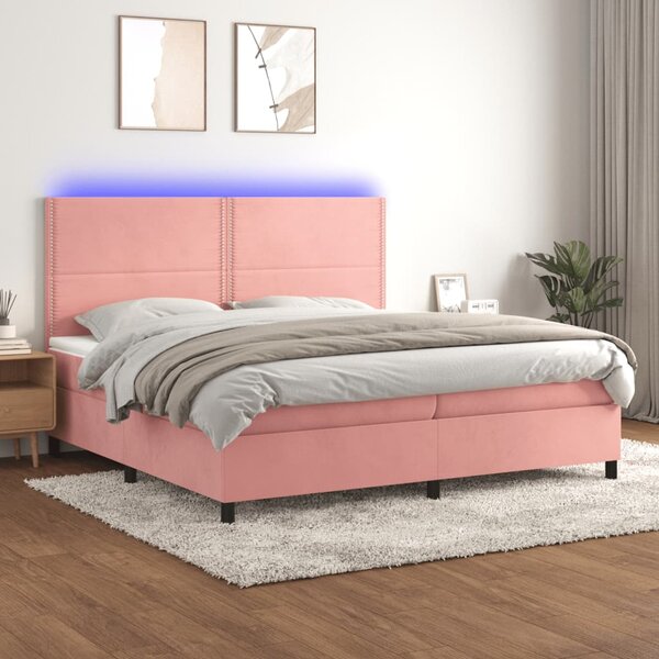 Krevet box spring s madracem LED ružičasti 200x200cm baršunasti - Ružičasti / 200 x 200 cm