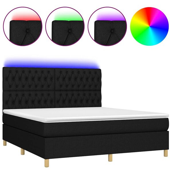 Krevet box spring s madracem LED crni 180x200 cm od tkanine - Crna / 180 x 200 cm