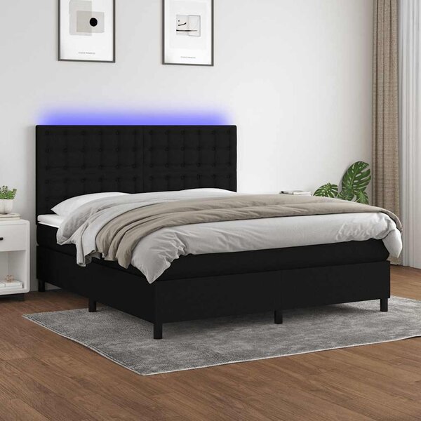 Krevet box spring s madracem LED crni 180x200 cm od tkanine - Crna / 180 x 200 cm