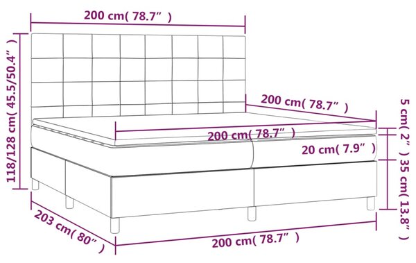 Krevet box spring s madracem LED crni 200x200 cm od tkanine - Crna / 200 x 200 cm