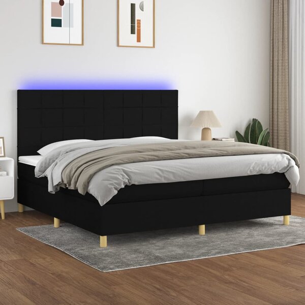 Krevet box spring s madracem LED crni 200x200 cm od tkanine - Crna / 200 x 200 cm