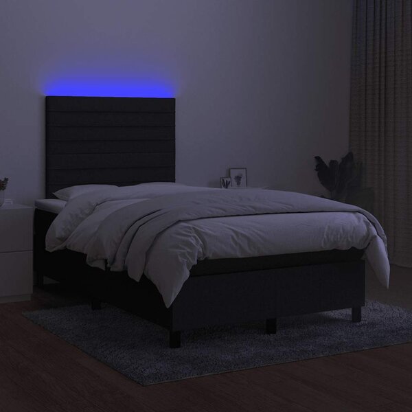 Krevet box spring s madracem LED crni 120 x 200 cm od tkanine - Crna / 120 x 200 cm