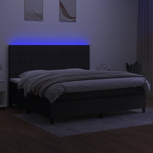 Krevet box spring s madracem LED crni 200x200 cm od tkanine - Crna / 200 x 200 cm