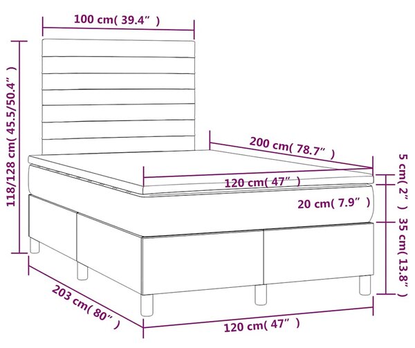 Krevet box spring s madracem LED crni 120 x 200 cm od tkanine - Crna / 120 x 200 cm